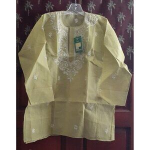 Ethnic Top Handloom House Pea Green Tunic Embroidered L Boutique India Made